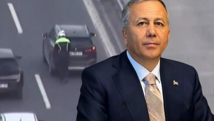 Bakan Yerlikaya’dan köprüde arızalanan aracı iten polis memuruna tebrik