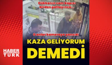 Dükkanın cam kapısı birden patlayınca tuz buz oldu!
