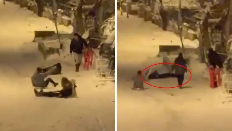 Karda tepsiyle kayarken hastanelik oldu! Duvara çarpma anı kamerada