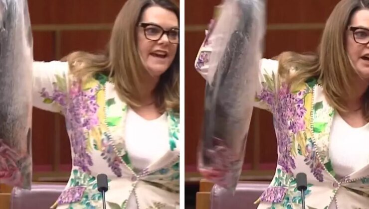 Avustralya parlamentosunda senatör kürsüye somon balığı ile çıktı