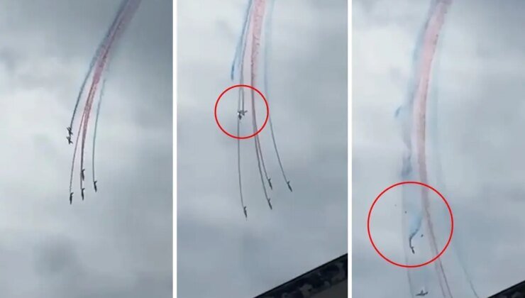 Fransa’da iki gösteri uçağı havada böyle çarpıştı