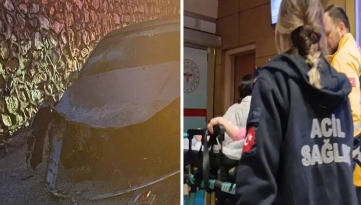 Bursa’da otomobil istinat duvarına çarptı! 3 kişi yaralandı