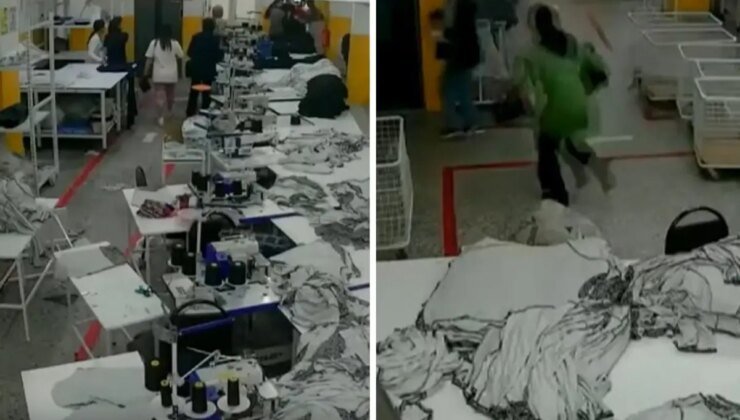 Depreme atölyelerinde yakalanan tekstil işçilerinin yaşadığı panik kameralarda