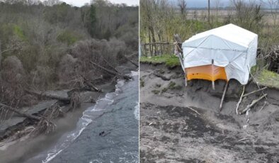 Korkutan görüntü! Sahildeki ağaçları yuttu, evlere yaklaştı