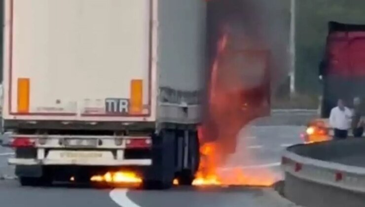 Kuzey Marmara Otoyolu’nda büyük korku! Seyir halindeki TIR cayır cayır yandı
