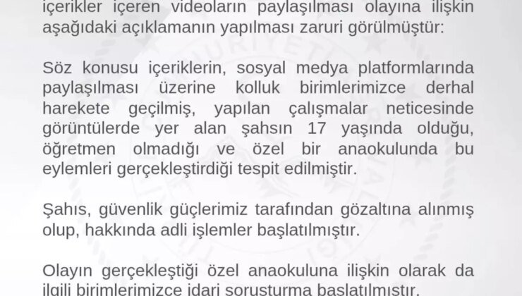 Ağrı’da Anaokulunda Uygunsuz İçerik Skandalı: 17 Yaşındaki Kız Gözaltına Alındı