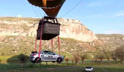 Aksaray’da Ralli Gösterisi: Sıcak Hava Balonuyla Automobil Uçuruldu