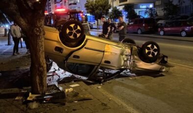 İzmir’de takla atan otomobilin sürücüsü yaralandı