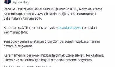 Adalet Bakanlığı’ndan 2025 Yılı İsteğe Bağlı Atama Kararnamesi
