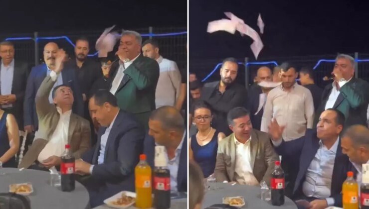 Belediye başkanlarının düğün eğlencesine bakın! Birbirlerine para attılar