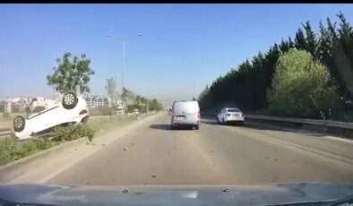 Bursa’da Kontrolden Çıkan Otomobil Takla Attı
