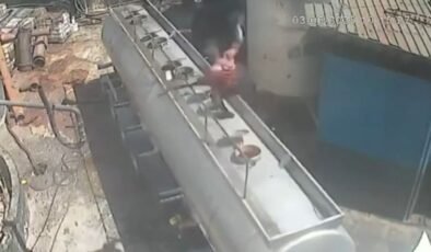 Dehşet! Ağzında sigarayla tankerin kapağını açtı!