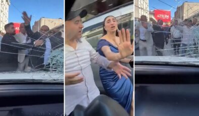 Düğün konvoyunun ortasında kalan karı-kocaya böyle saldırdılar