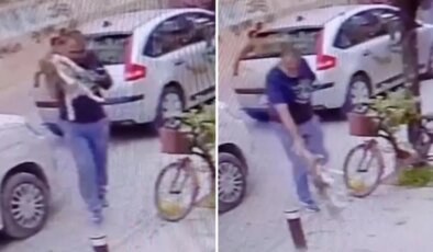 Köpeği yere atıp, boğazını sıktı; o anlar kamerada