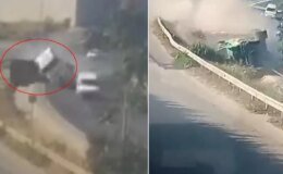 5 kişinin öldüğü feci kaza kamerada! Yolda giden otomobilin üstüne dorse düştü