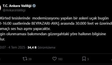 ANKARA Valiliği’nden Askeri Uçak Uçuşu Uyarısı