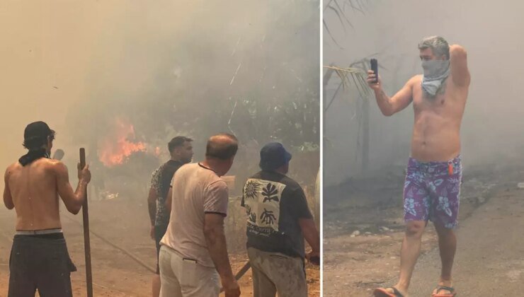 Antalya yine alevlere teslim! Turistler yangına müdahale ediyor