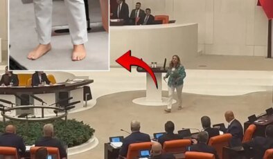 CHP’li Semra Dinçer Meclis kürsüsüne çıplak ayakla çıktı