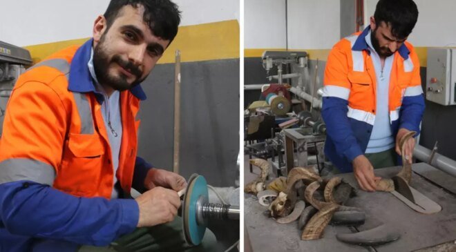 Dizilerden etkilendi,10 bin boynuz arasından seçip eşsiz renklerde bıçaklar üretti
