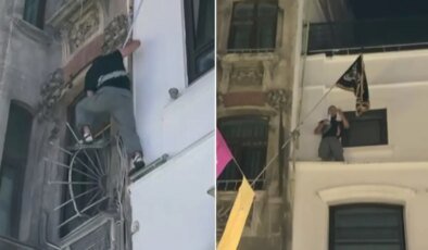 Leman protestoları sırasında binaya tırmanıp Tevhit bayrağı astı
