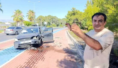 Manavgat’ta Lastiği Patlayan Otomobil Takla Attı, Sürücü Yaralanmadı