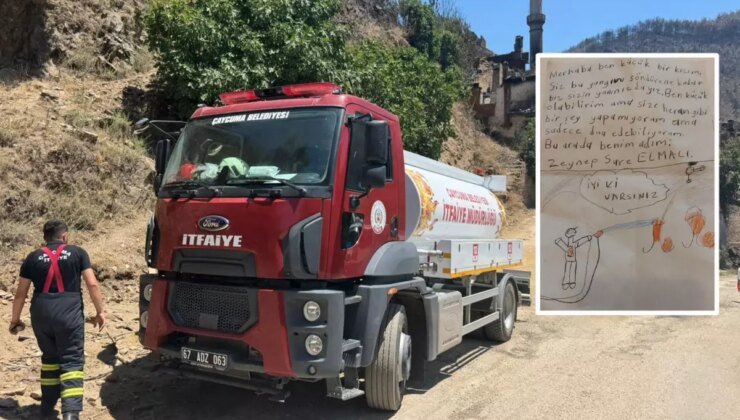 Ödemiş’teki yangın bölgesinde küçük Zeynep’ten itfaiye ekibini duygulandıran not