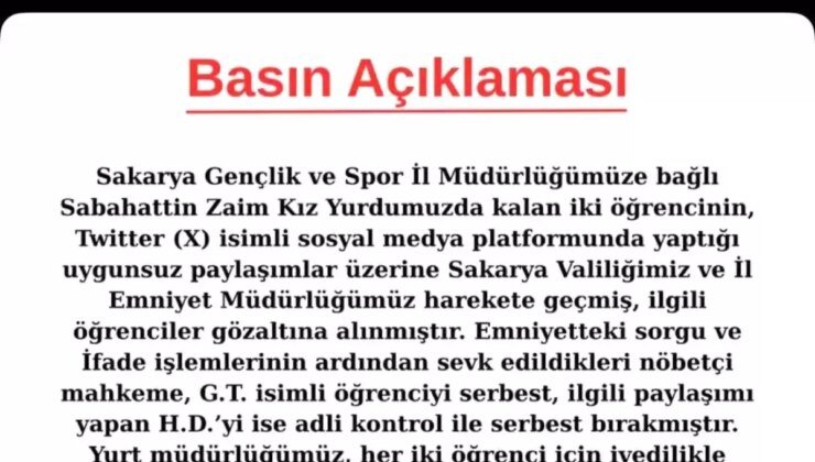 Sakarya’da Öğrenciler Uygunsuz Paylaşım Nedeniyle Gözaltına Alındı