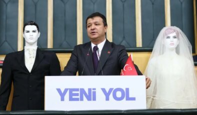 TBMM’de ilginç protesto! Kürsüye gelin ve damat mankeniyle çıktı