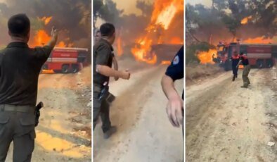 Çanakkale’deki orman yangınında itfaiye ekibi alevlerin arasında kaldı: Eyvah, kaç kaç