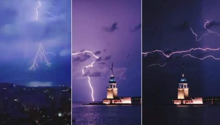 İstanbul’da şimşekler geceyi aydınlattı