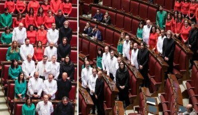 İtalya’da muhalefet vekilleri, parlamentoya Filistin bayrağının renklerini taşıyan kıyafetlerle girdi