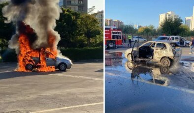 Muayeneden geçemeyen otomobilini ateşe verdi