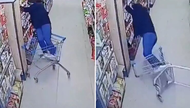 Zincir markette kahreden görüntüler! Rafları düzenlerken kabusu yaşadı