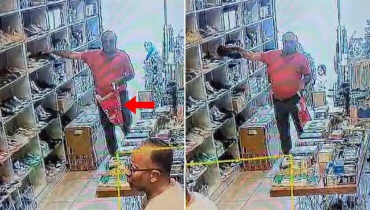 Mağazadan ayakkabı çalan hırsız rahat tavırlarıyla ağızları açık bıraktı