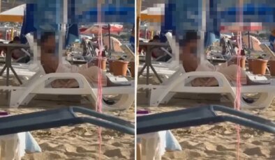 Mide bulandıran hareket! Plajda herkesin içinde kendini tatmin etti