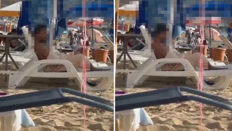 Mide bulandıran hareket! Plajda herkesin içinde kendini tatmin etti