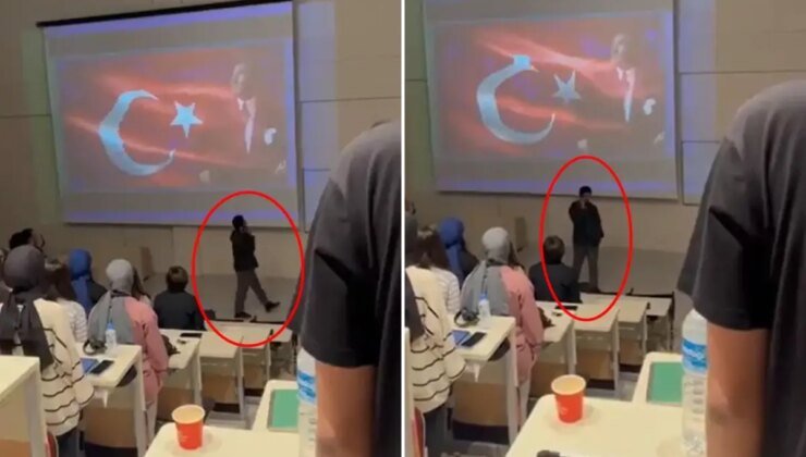 Saygı duruşu sırasında telefonla konuşup volta atan öğrenci gözaltına alındı